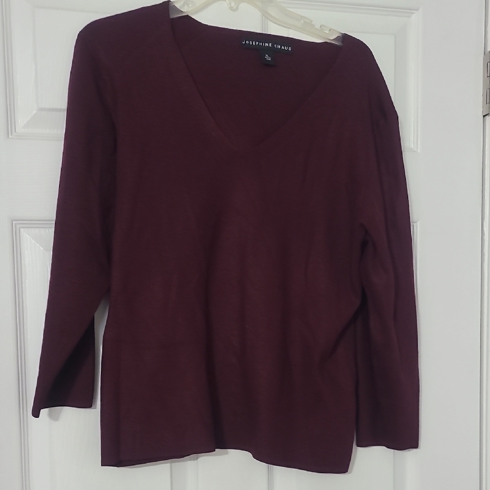 Josephine Chaus V-Neck Pullover - Burgundy